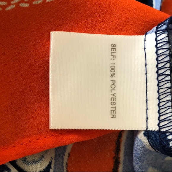 Rose & Olive summer pullover top, blue & orange, size small. Tassel tie in front - Picture 6 of 6